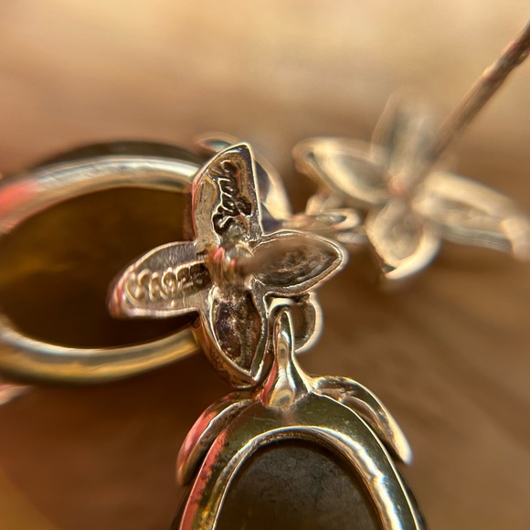 David Sigal Green Labradorite Flower Enamel 925 Sterling Silver Drop Earrings - Picture 14 of 15